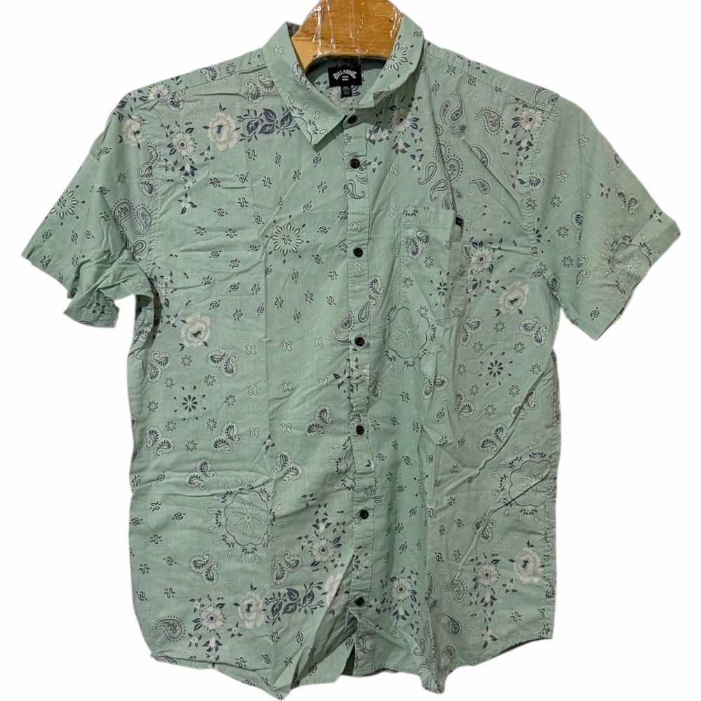 Billabong Light Green Paisley Patterned Short Sleeve Button Up Shirt Mens XXL